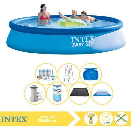 Intex Easy Set Zwembad - Opblaaszwembad - 396x84 cm - Inclusief Onderhoudspakket, Zwembadpomp, Filter, Grondzeil, Solar Mat, Trap en Voetenbad
