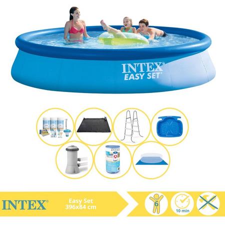 Intex Easy Set Zwembad - Opblaaszwembad - 396x84 cm - Inclusief Onderhoudspakket, Zwembadpomp, Filter, Grondzeil, Solar Mat, Trap en Voetenbad