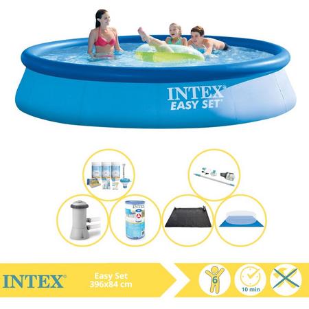 Intex Easy Set Zwembad - Opblaaszwembad - 396x84 cm - Inclusief Onderhoudspakket, Zwembadpomp, Filter, Grondzeil, Stofzuiger en Solar Mat