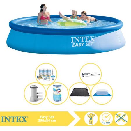 Intex Easy Set Zwembad - Opblaaszwembad - 396x84 cm - Inclusief Onderhoudspakket, Zwembadpomp, Filter, Grondzeil, Stofzuiger en Solar Mat