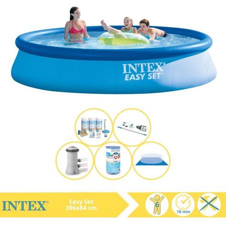 Intex Easy Set Zwembad - Opblaaszwembad - 396x84 cm - Inclusief Onderhoudspakket, Zwembadpomp, Filter, Grondzeil en Stofzuiger
