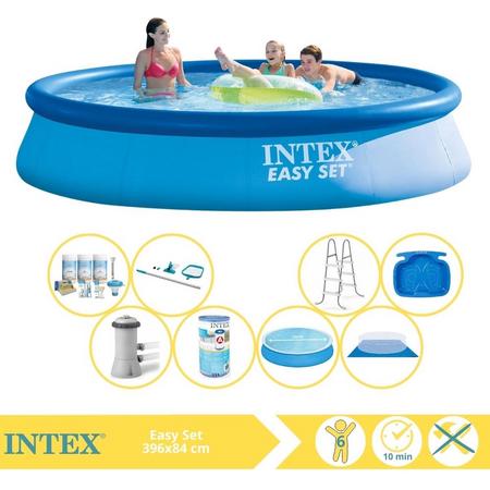 Intex Easy Set Zwembad - Opblaaszwembad - 396x84 cm - Inclusief Solarzeil, Onderhoudspakket, Filter, Grondzeil, Onderhoudsset, Trap en Voetenbad