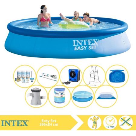 Intex Easy Set Zwembad - Opblaaszwembad - 396x84 cm - Inclusief Solarzeil, Onderhoudspakket, Filter, Grondzeil, Stofzuiger, Trap, Voetenbad en Warmtepomp HS