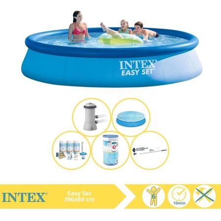 Intex Easy Set Zwembad - Opblaaszwembad - 396x84 cm - Inclusief Solarzeil, Onderhoudspakket, Filter en Stofzuiger