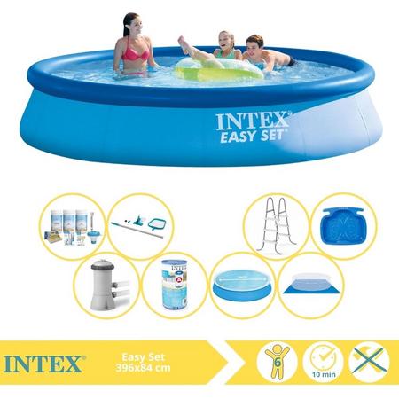 Intex Easy Set Zwembad - Opblaaszwembad - 396x84 cm - Inclusief Solarzeil, Onderhoudspakket, Zwembadpomp, Filter, Grondzeil, Onderhoudsset, Trap en Voetenbad