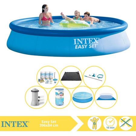Intex Easy Set Zwembad - Opblaaszwembad - 396x84 cm - Inclusief Solarzeil, Onderhoudspakket, Zwembadpomp, Filter, Grondzeil, Onderhoudsset en Solar Mat