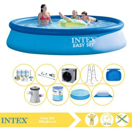 Intex Easy Set Zwembad - Opblaaszwembad - 396x84 cm - Inclusief Solarzeil, Onderhoudspakket, Zwembadpomp, Filter, Grondzeil, Stofzuiger, Trap, Voetenbad en Warmtepomp CP