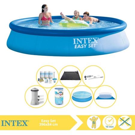 Intex Easy Set Zwembad - Opblaaszwembad - 396x84 cm - Inclusief Solarzeil, Onderhoudspakket, Zwembadpomp, Filter, Grondzeil, Stofzuiger en Solar Mat