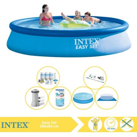 Intex Easy Set Zwembad - Opblaaszwembad - 396x84 cm - Inclusief Solarzeil, Onderhoudspakket, Zwembadpomp, Filter, Grondzeil en Stofzuiger