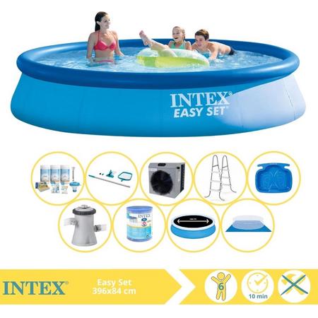 Intex Easy Set Zwembad - Opblaaszwembad - 396x84 cm - Inclusief Solarzeil Pro, Onderhoudspakket, Filter, Grondzeil, Onderhoudsset, Trap, Voetenbad en Warmtepomp CP