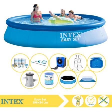 Intex Easy Set Zwembad - Opblaaszwembad - 396x84 cm - Inclusief Solarzeil Pro, Onderhoudspakket, Filter, Grondzeil, Onderhoudsset, Trap, Voetenbad en Warmtepomp HS