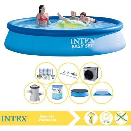 Intex Easy Set Zwembad - Opblaaszwembad - 396x84 cm - Inclusief Solarzeil Pro, Onderhoudspakket, Filter, Grondzeil, Stofzuiger en Warmtepomp CP