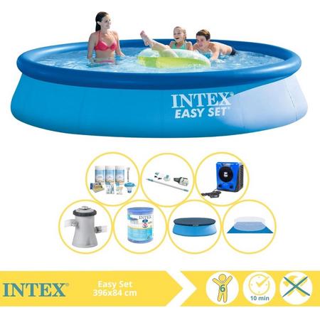 Intex Easy Set Zwembad - Opblaaszwembad - 396x84 cm - Inclusief Solarzeil Pro, Onderhoudspakket, Filter, Grondzeil, Stofzuiger en Warmtepomp HS
