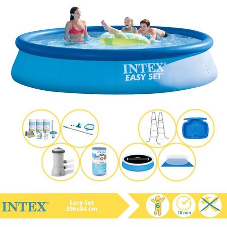 Intex Easy Set Zwembad - Opblaaszwembad - 396x84 cm - Inclusief Solarzeil Pro, Onderhoudspakket, Zwembadpomp, Filter, Grondzeil, Onderhoudsset, Trap en Voetenbad