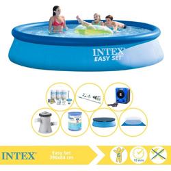   Easy Set Zwembad - Opblaaszwembad - 396x84 cm - Inclusief Solarzeil Pro, Onderhoudspakket, Zwembadpomp, Filter, Grondzeil, Stofzuiger en Warmtepomp HS