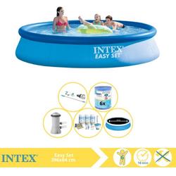   Easy Set Zwembad - Opblaaszwembad - 396x84 cm - Inclusief Solarzeil Pro, Onderhoudspakket, Zwembadpomp, Filter en Stofzuiger