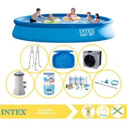   Easy Set Zwembad - Opblaaszwembad - 457x107 cm - Inclusief Onderhoudspakket, Filter, Onderhoudsset, Trap, Voetenbad en Warmtepomp CP
