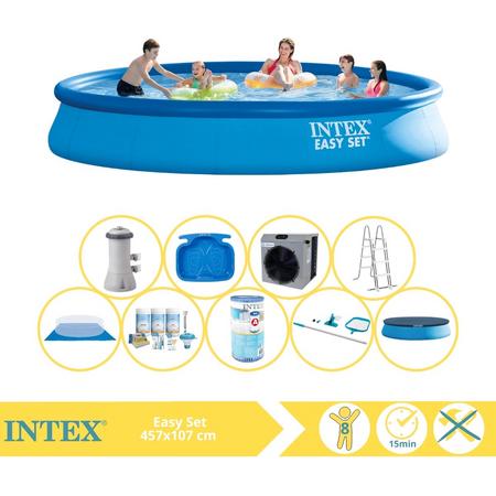 Intex Easy Set Zwembad - Opblaaszwembad - 457x107 cm - Inclusief Onderhoudspakket, Filter, Onderhoudsset, Voetenbad en Warmtepomp CP