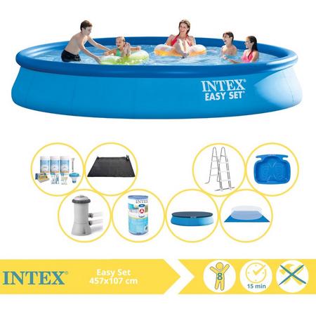 Intex Easy Set Zwembad - Opblaaszwembad - 457x107 cm - Inclusief Onderhoudspakket, Filter, Solar Mat en Voetenbad