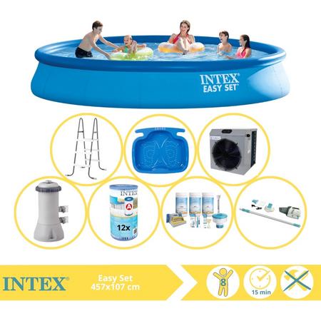 Intex Easy Set Zwembad - Opblaaszwembad - 457x107 cm - Inclusief Onderhoudspakket, Filter, Stofzuiger, Trap, Voetenbad en Warmtepomp CP