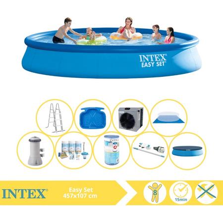 Intex Easy Set Zwembad - Opblaaszwembad - 457x107 cm - Inclusief Onderhoudspakket, Filter, Stofzuiger, Voetenbad en Warmtepomp CP