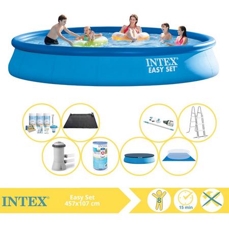 Intex Easy Set Zwembad - Opblaaszwembad - 457x107 cm - Inclusief Onderhoudspakket, Filter, Stofzuiger en Solar Mat