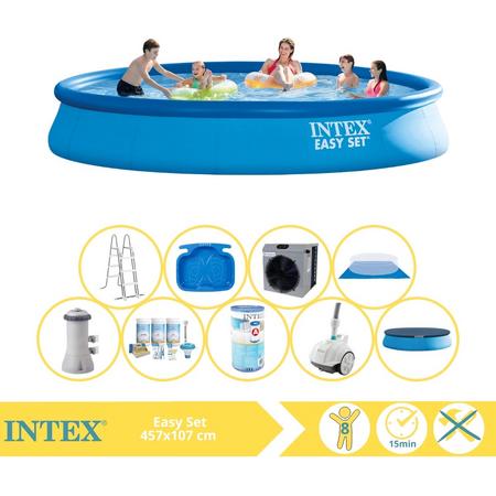 Intex Easy Set Zwembad - Opblaaszwembad - 457x107 cm - Inclusief Onderhoudspakket, Filter, Zwembad Stofzuiger, Voetenbad en Warmtepomp CP
