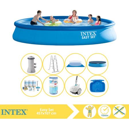 Intex Easy Set Zwembad - Opblaaszwembad - 457x107 cm - Inclusief Onderhoudspakket, Filter, Zwembad Stofzuiger en Voetenbad