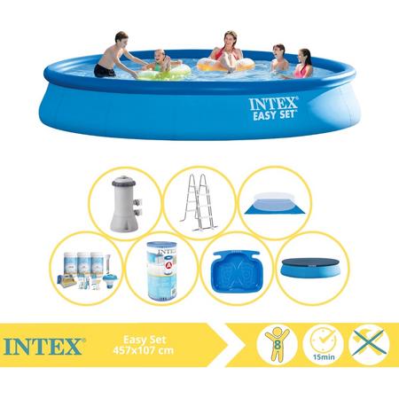 Intex Easy Set Zwembad - Opblaaszwembad - 457x107 cm - Inclusief Onderhoudspakket, Filter en Voetenbad
