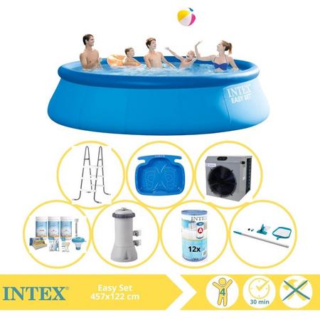 Intex Easy Set Zwembad - Opblaaszwembad - 457x122 cm - Inclusief Onderhoudspakket, Filter, Onderhoudsset, Trap, Voetenbad en Warmtepomp CP