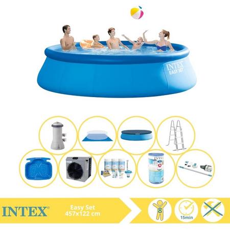 Intex Easy Set Zwembad - Opblaaszwembad - 457x122 cm - Inclusief Onderhoudspakket, Filter, Stofzuiger, Voetenbad en Warmtepomp CP