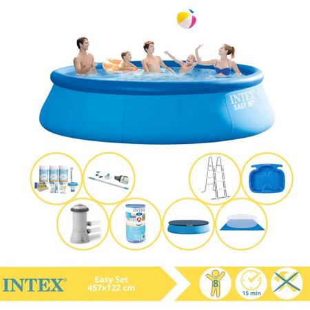 Intex Easy Set Zwembad - Opblaaszwembad - 457x122 cm - Inclusief Onderhoudspakket, Filter, Stofzuiger en Voetenbad