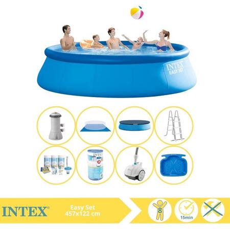 Intex Easy Set Zwembad - Opblaaszwembad - 457x122 cm - Inclusief Onderhoudspakket, Filter, Zwembad Stofzuiger en Voetenbad