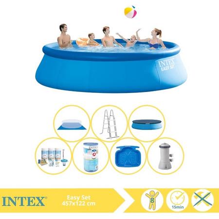 Intex Easy Set Zwembad - Opblaaszwembad - 457x122 cm - Inclusief Onderhoudspakket, Filter en Voetenbad