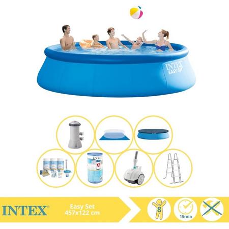 Intex Easy Set Zwembad - Opblaaszwembad - 457x122 cm - Inclusief Onderhoudspakket, Filter en Zwembad Stofzuiger