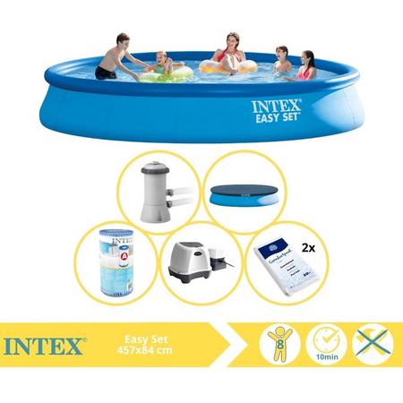 Intex Easy Set Zwembad - Opblaaszwembad - 457x84 cm - Inclusief Afdekzeil, Filter, Zoutsysteem en Zout