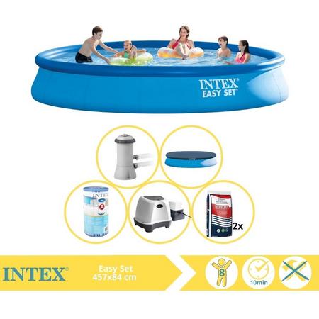 Intex Easy Set Zwembad - Opblaaszwembad - 457x84 cm - Inclusief Afdekzeil, Filter, Zoutsysteem en Zout