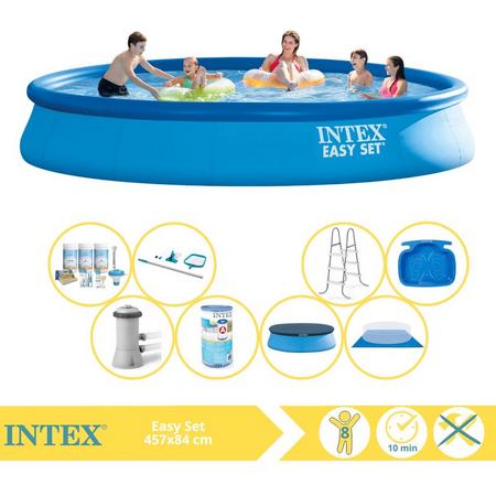 Intex Easy Set Zwembad - Opblaaszwembad - 457x84 cm - Inclusief Afdekzeil, Onderhoudspakket, Filter, Grondzeil, Onderhoudsset, Trap en Voetenbad