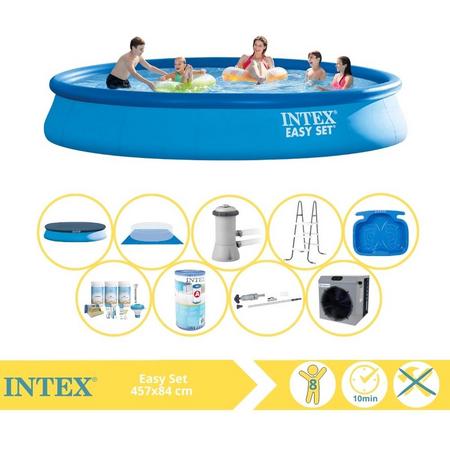 Intex Easy Set Zwembad - Opblaaszwembad - 457x84 cm - Inclusief Afdekzeil, Onderhoudspakket, Filter, Grondzeil, Stofzuiger, Trap, Voetenbad en Warmtepomp CP