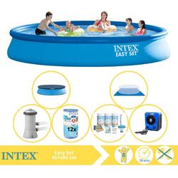   Easy Set Zwembad - Opblaaszwembad - 457x84 cm - Inclusief Afdekzeil, Onderhoudspakket, Filter, Grondzeil, Stofzuiger en Warmtepomp HS
