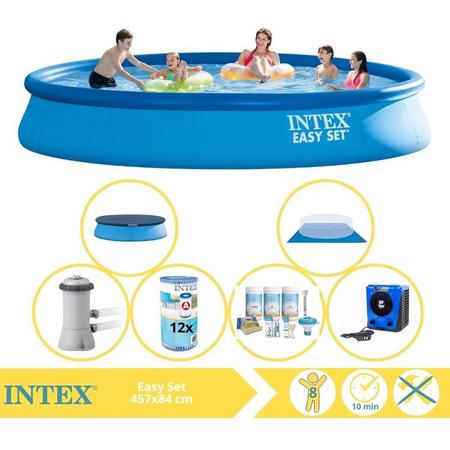 Intex Easy Set Zwembad - Opblaaszwembad - 457x84 cm - Inclusief Afdekzeil, Onderhoudspakket, Filter, Grondzeil, Stofzuiger en Warmtepomp HS