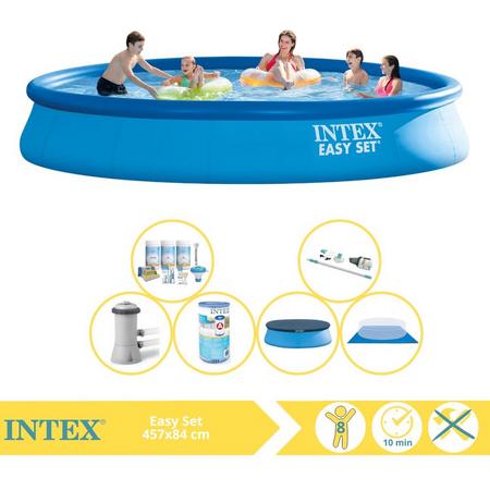Intex Easy Set Zwembad - Opblaaszwembad - 457x84 cm - Inclusief Afdekzeil, Onderhoudspakket, Filter, Grondzeil en Stofzuiger