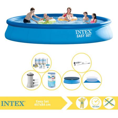 Intex Easy Set Zwembad - Opblaaszwembad - 457x84 cm - Inclusief Afdekzeil, Onderhoudspakket, Filter, Grondzeil en Stofzuiger