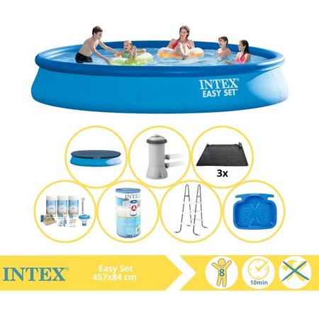 Intex Easy Set Zwembad - Opblaaszwembad - 457x84 cm - Inclusief Afdekzeil, Onderhoudspakket, Filter, Solar Mat, Trap en Voetenbad