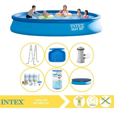 Intex Easy Set Zwembad - Opblaaszwembad - 457x84 cm - Inclusief Afdekzeil, Onderhoudspakket, Filter, Trap en Voetenbad