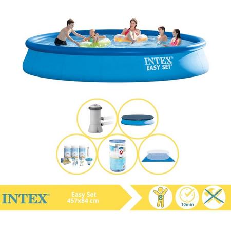 Intex Easy Set Zwembad - Opblaaszwembad - 457x84 cm - Inclusief Afdekzeil, Onderhoudspakket, Filter en Grondzeil