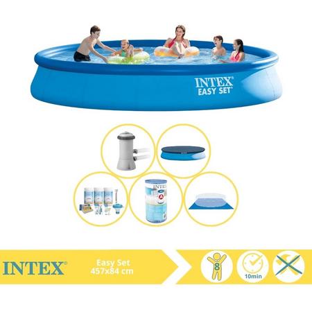 Intex Easy Set Zwembad - Opblaaszwembad - 457x84 cm - Inclusief Afdekzeil, Onderhoudspakket, Filter en Grondzeil
