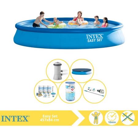 Intex Easy Set Zwembad - Opblaaszwembad - 457x84 cm - Inclusief Afdekzeil, Onderhoudspakket, Filter en Stofzuiger