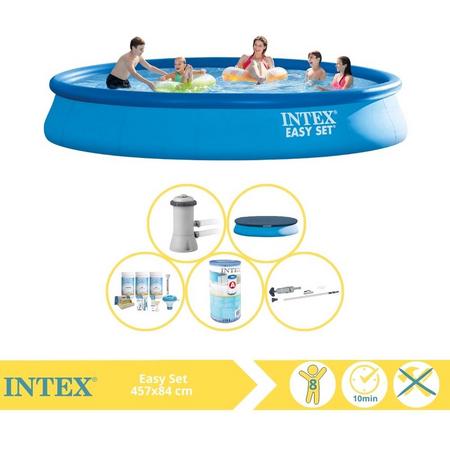 Intex Easy Set Zwembad - Opblaaszwembad - 457x84 cm - Inclusief Afdekzeil, Onderhoudspakket, Filter en Stofzuiger
