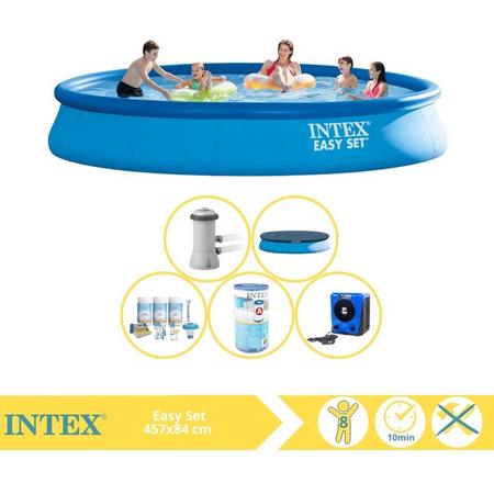 Intex Easy Set Zwembad - Opblaaszwembad - 457x84 cm - Inclusief Afdekzeil, Onderhoudspakket, Filter en Warmtepomp HS